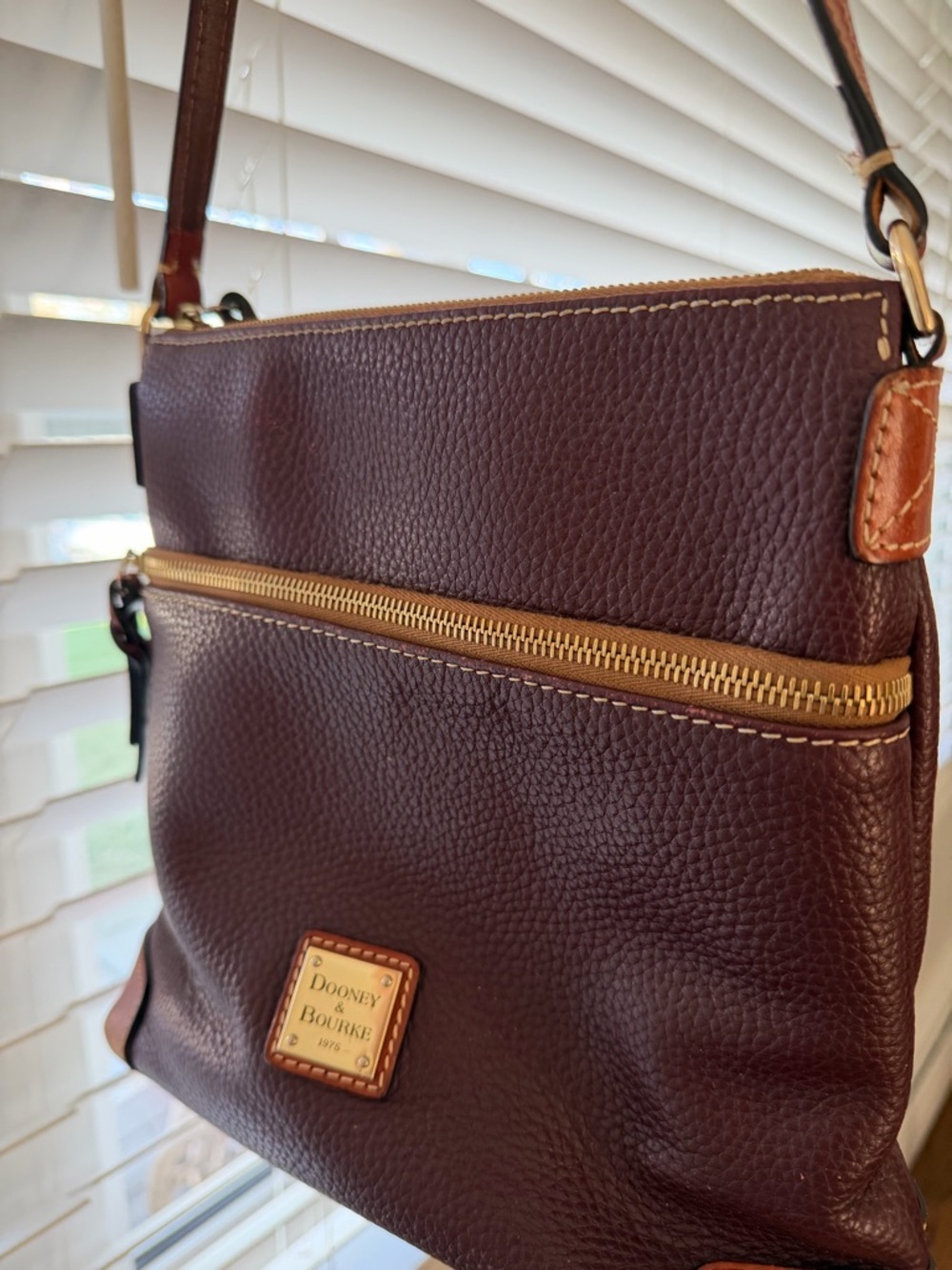 Dooney & Bourke Dark Brown Pebbled Leather Messenger Bag